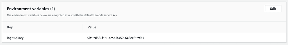 Add your Logit API key to Environment variables page in AWS