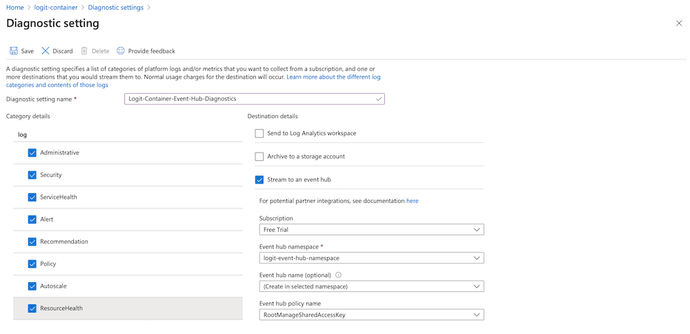 Diagnostic settings