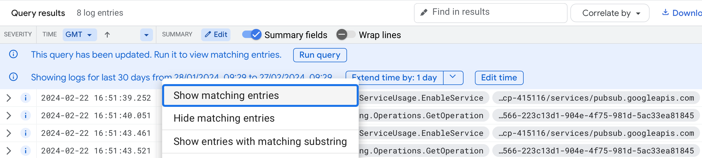 Filter the logs that we want to export