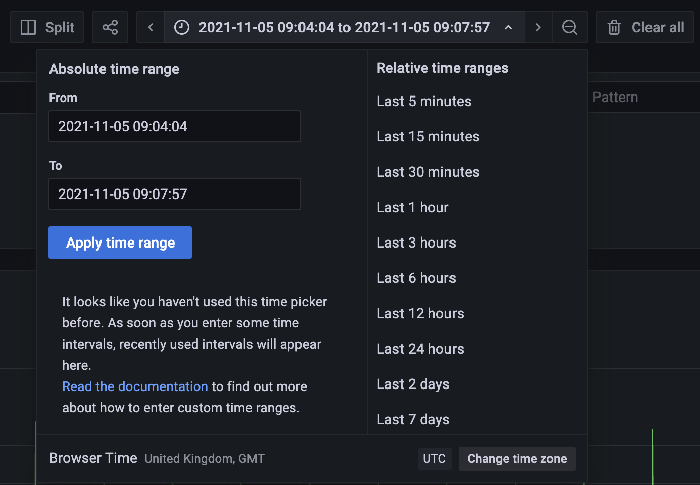 Grafana Date Range