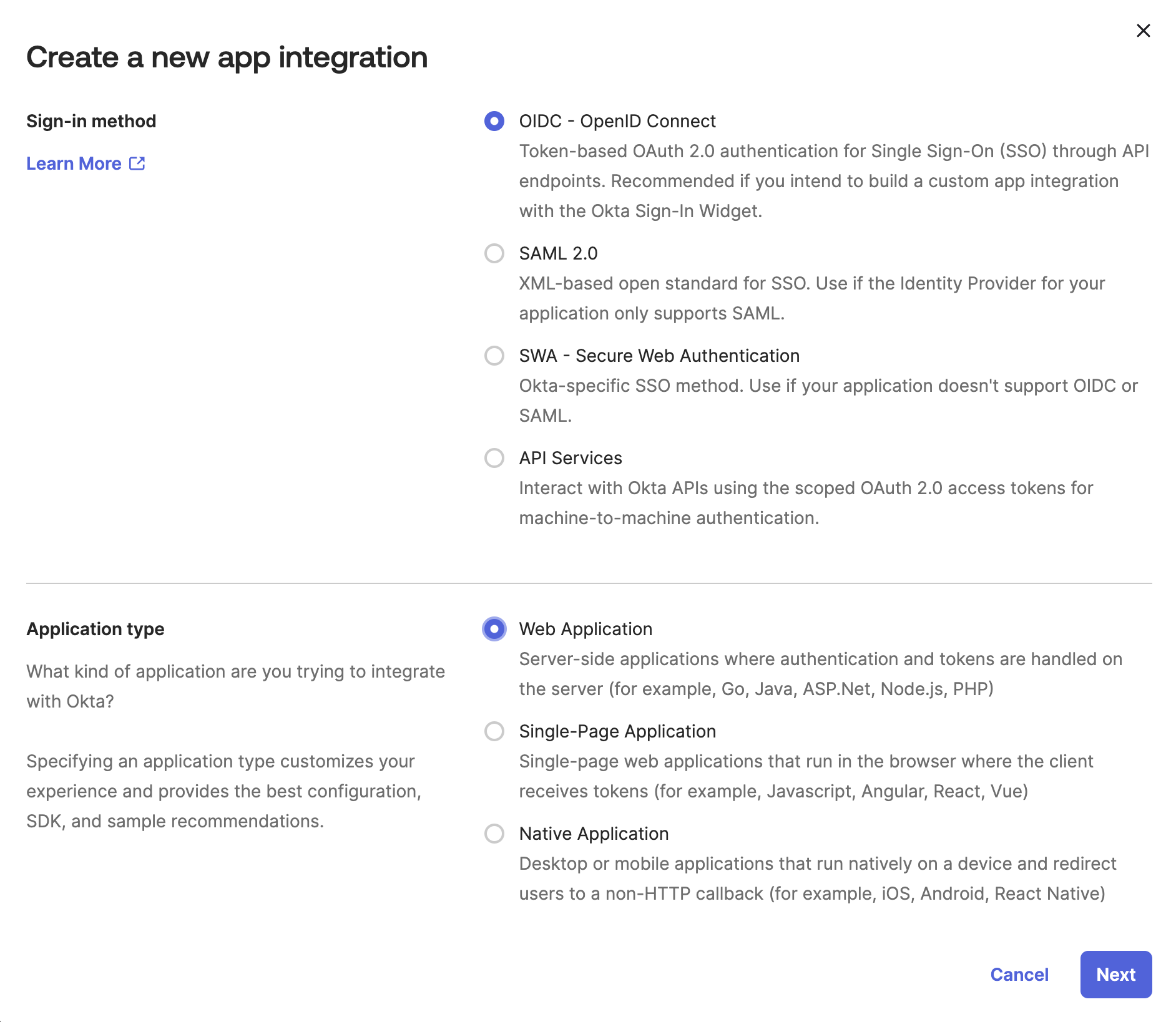 Select Integration Type