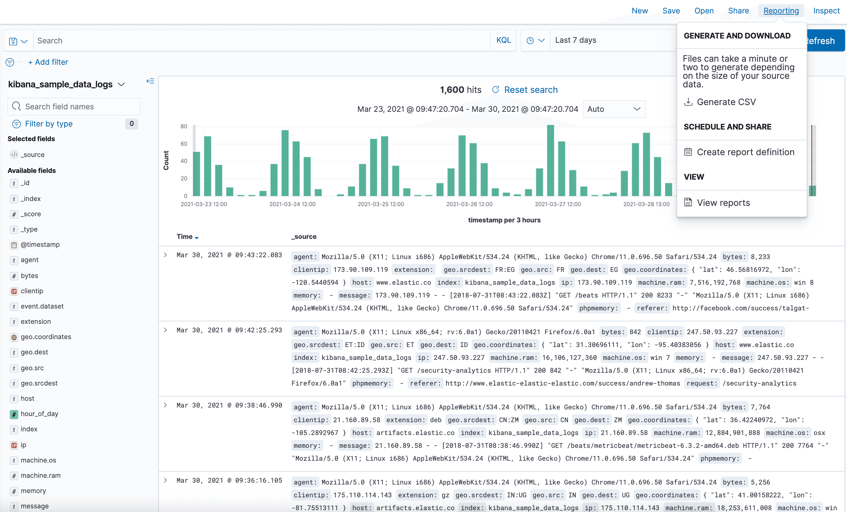 OpenSearch Discover View