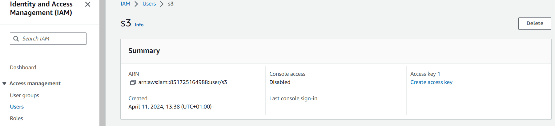 Select create access key