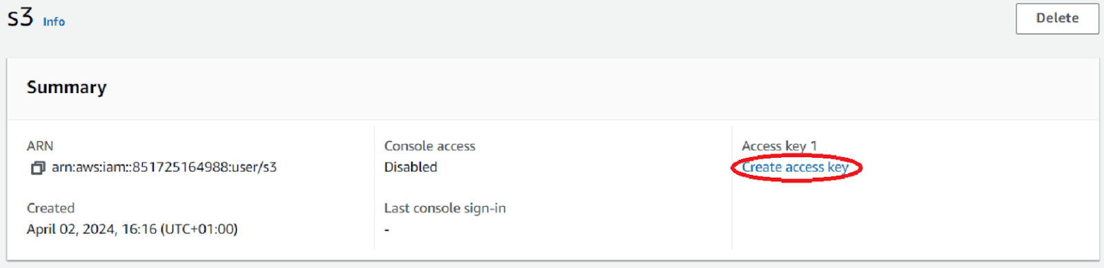 Create Access key